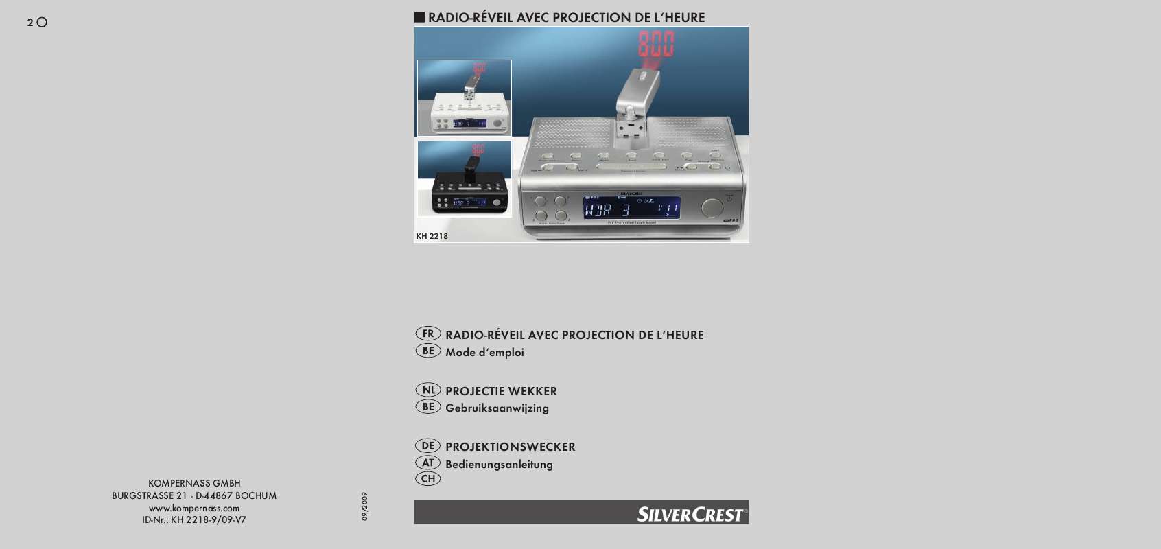 Notice SILVERCREST KH 2218 PROJECTION ALARM CLOCK radioréveil